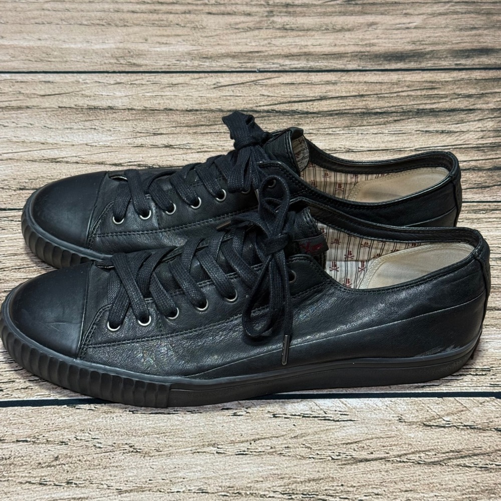 John Varvatos Bootleg Sneakers Mens 13 Black Leather Low Top FB00011A698B